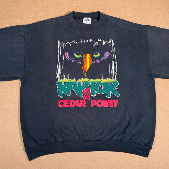 Vintage Raptor Cedar Point 90s Roller Coaster Amusement Park Crewneck Size 2XL - Picture 3 of 7